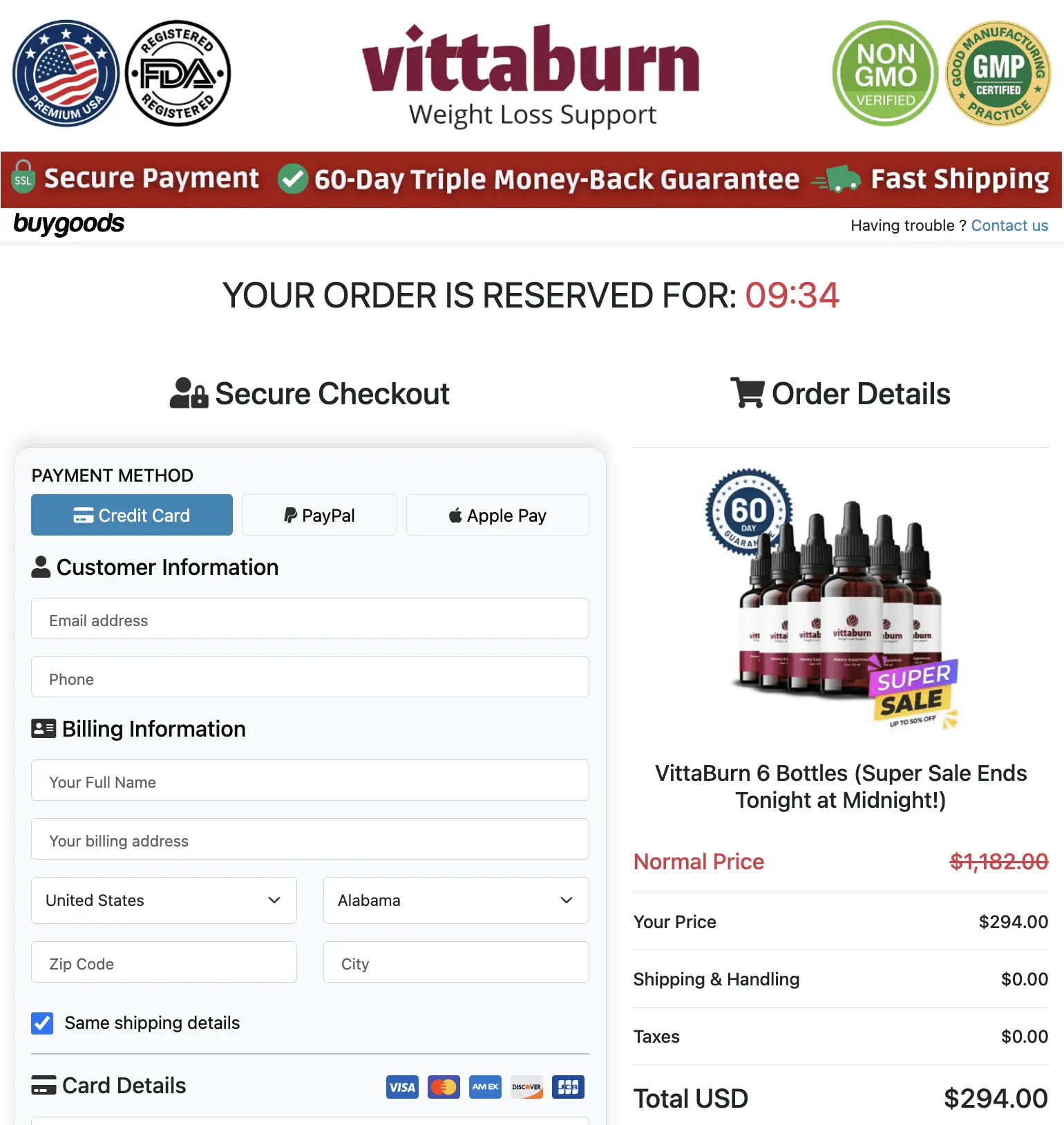 VittaBurn Weight Management Support — Front Label